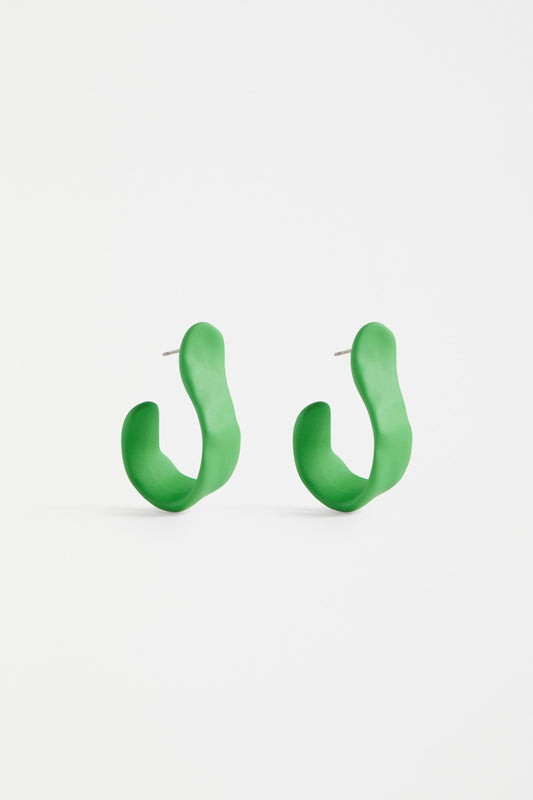 Ribb Matt Rubberized Colour Coated Organic Shape Mid Size Hoop Earring | ELECTRIC GREEN