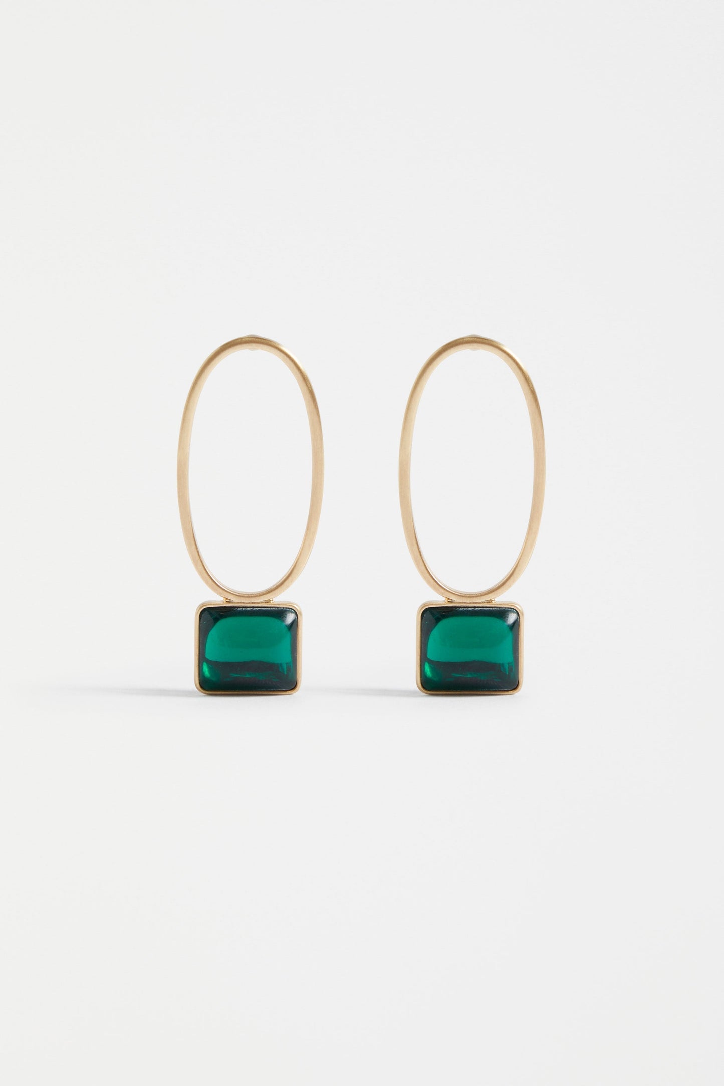 Stal Brushed Metal Drop Stud Earring with Coloured Glass Jewel Detail | EMERALD