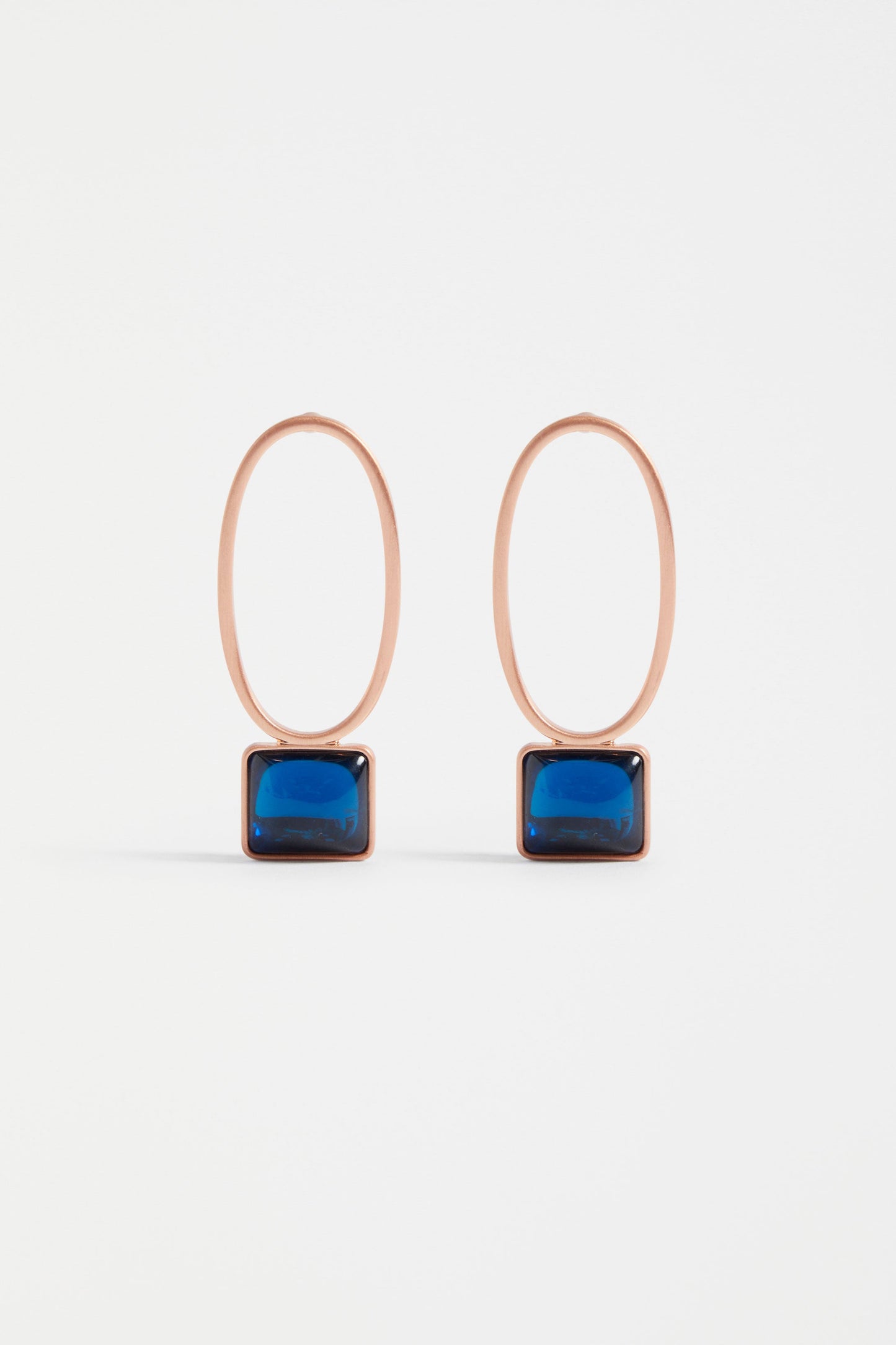 Stal Brushed Metal Drop Stud Earring with Coloured Glass Jewel Detail | TEAL