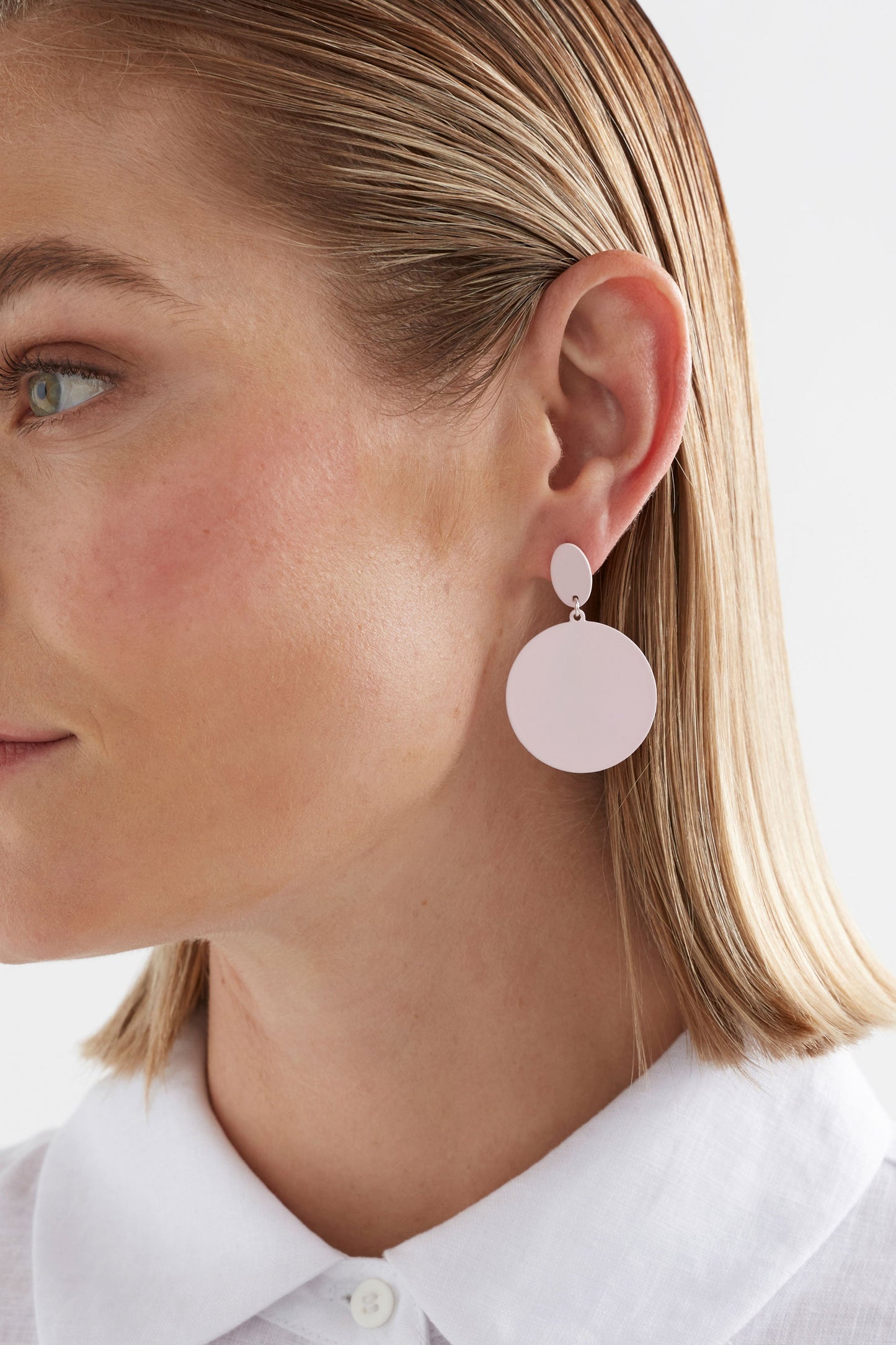 Josa Colour Coated Disc Drop Earring Model 2 | SHELL PINK