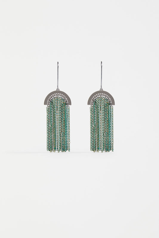 Kade Fine Chain Tassel Hook Drop Earring | FOREST GREEN