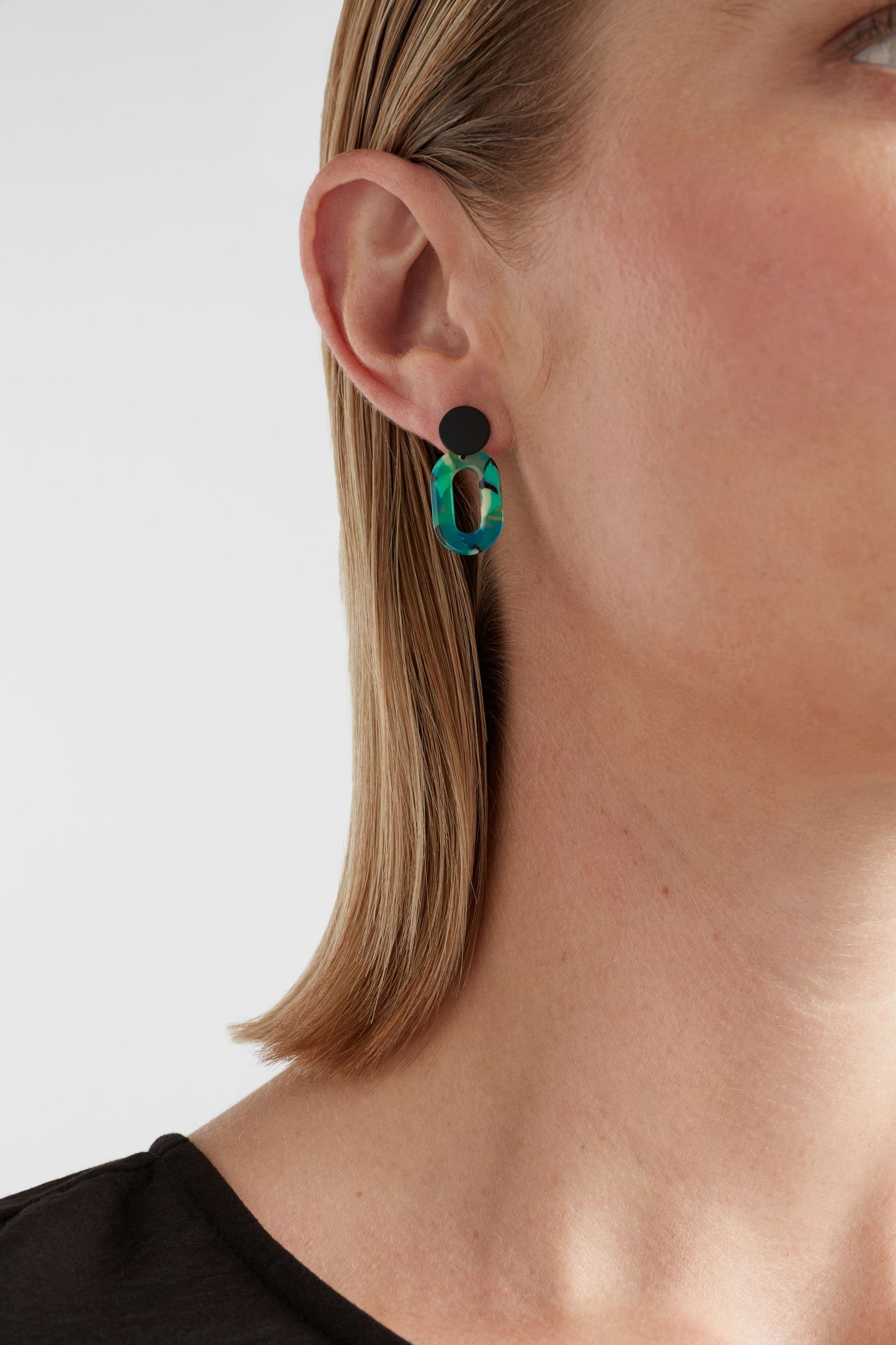 Kea Acetate Small Drop Stud Earring Model Crop | GREEN