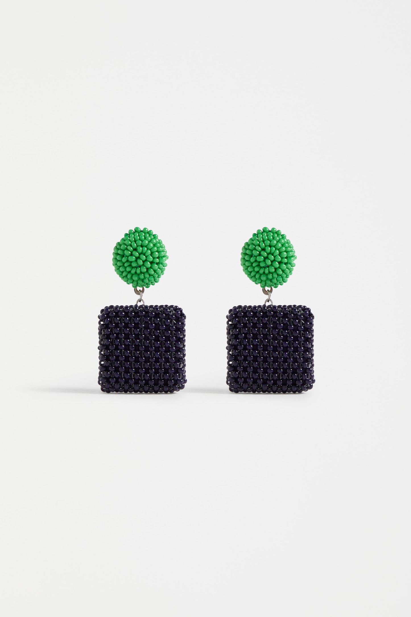 Gara Coloured Glass Seed Bead Woven Drop Earring | BRIGHT NAVY