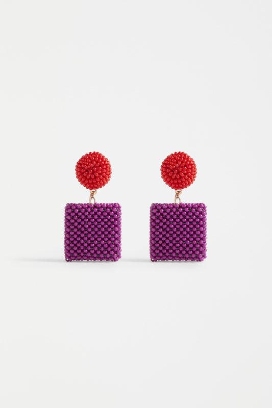 Gara Coloured Glass Seed Bead Woven Drop Earring | MULBERRY 