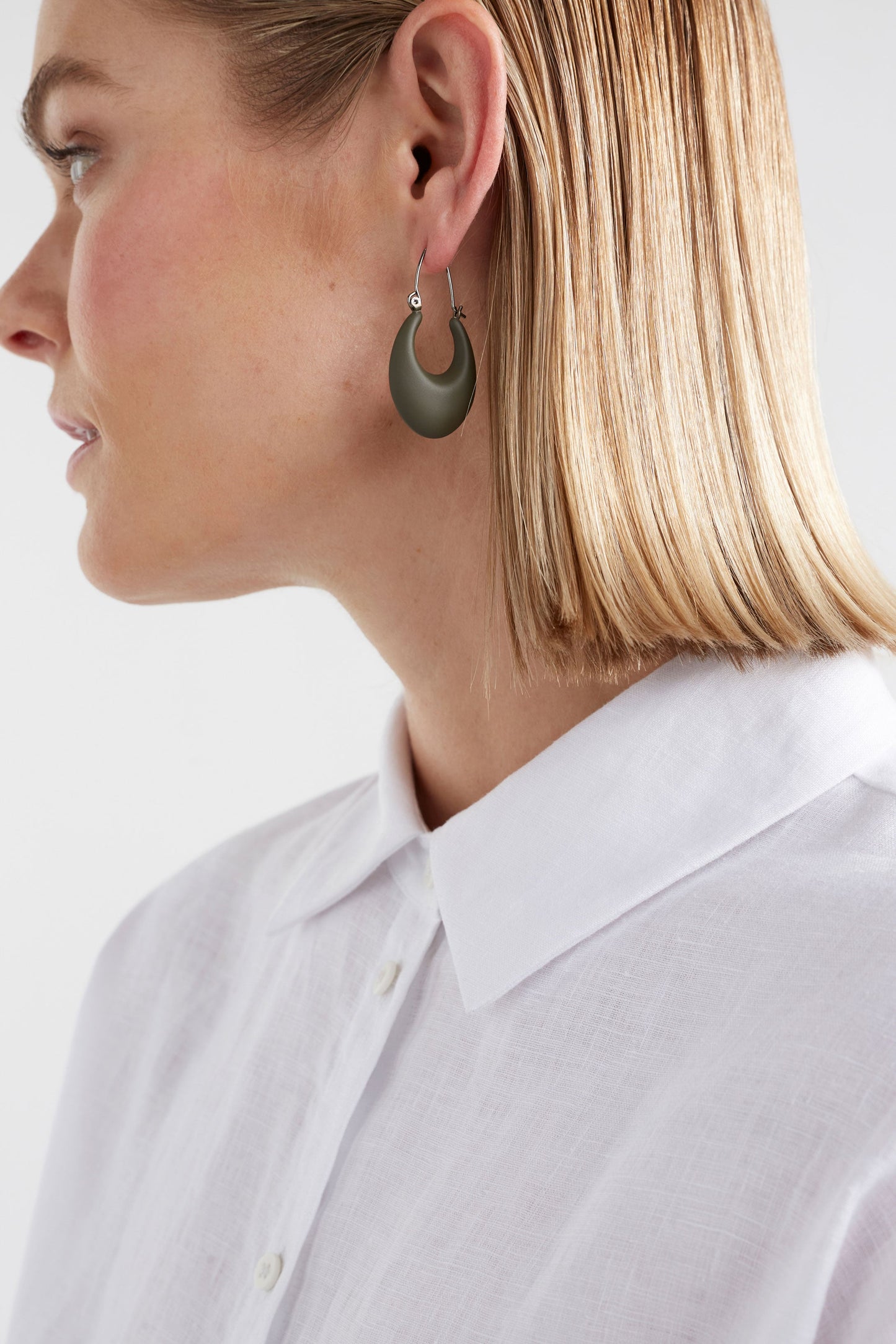 Ellik Long Hoop Crescent Colour Coated Drop Earring Model | SEAWEED