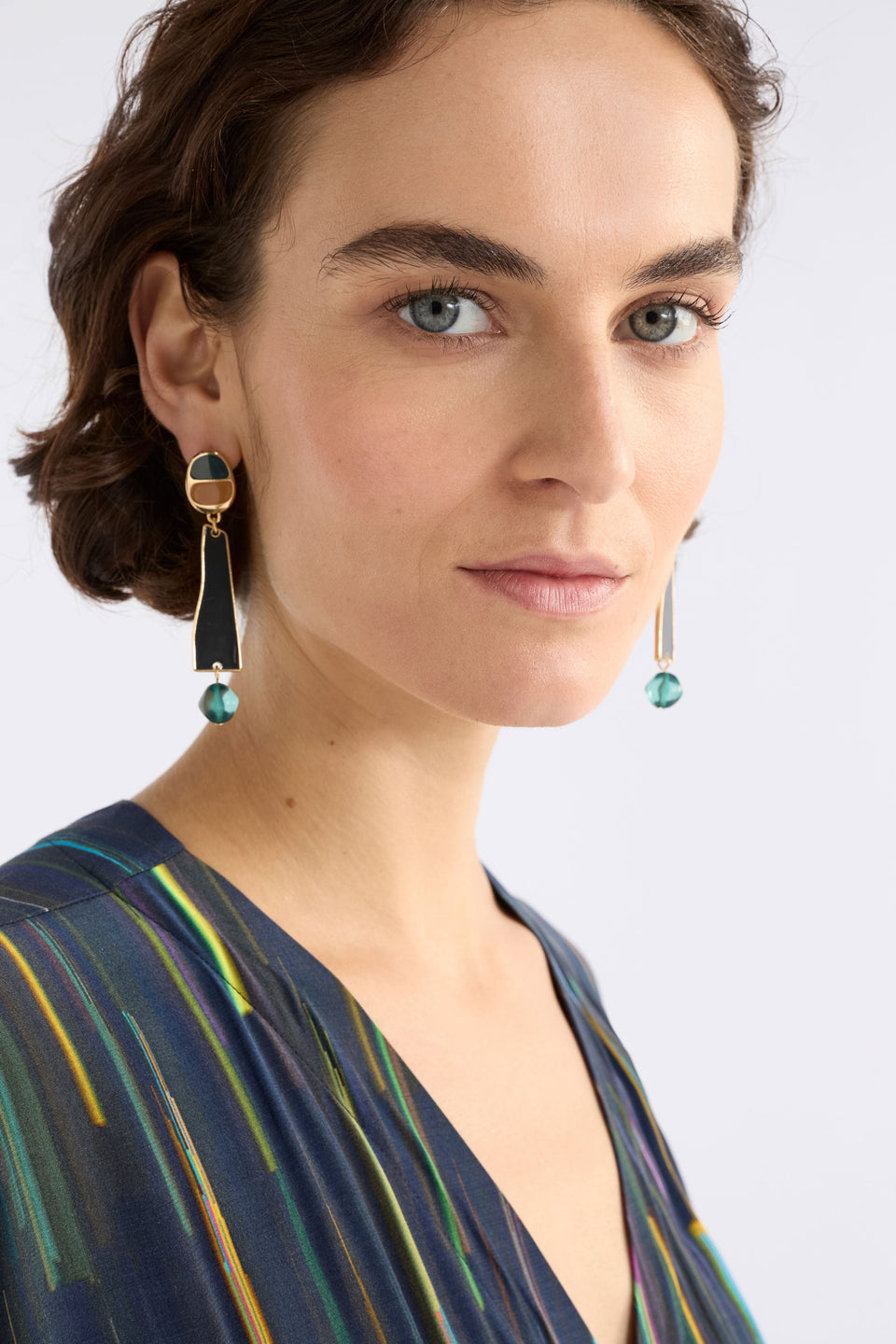 Ter Coloured Enamel and Bead Drop Stud Earring Orange Model | ROSE GOLD