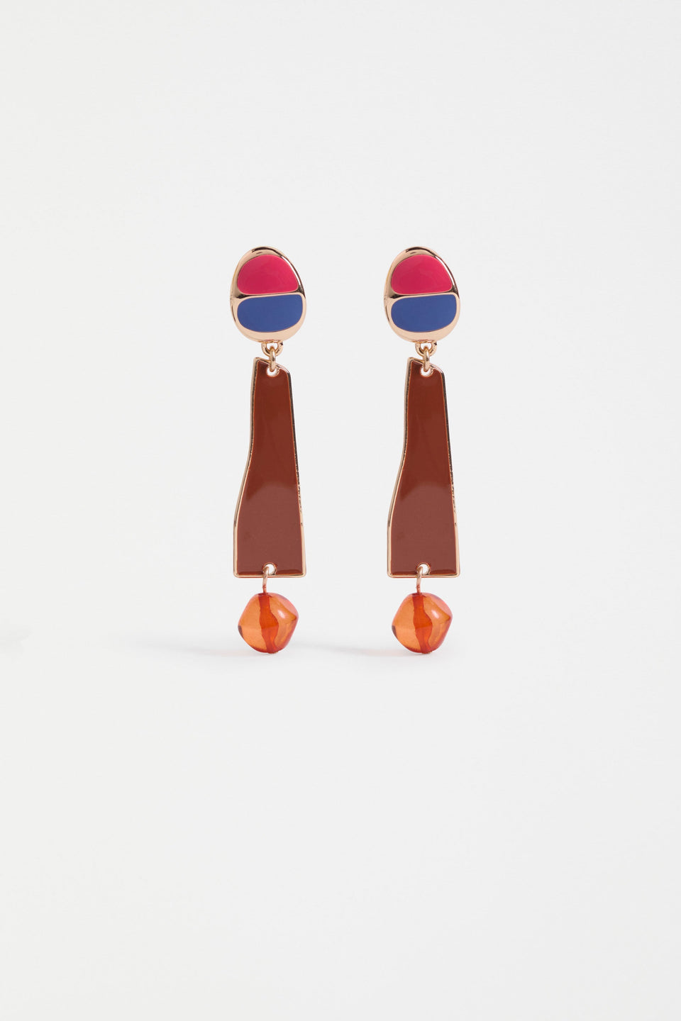 Ter Coloured Enamel and Bead Drop Stud Earring Orange | ROSE GOLD