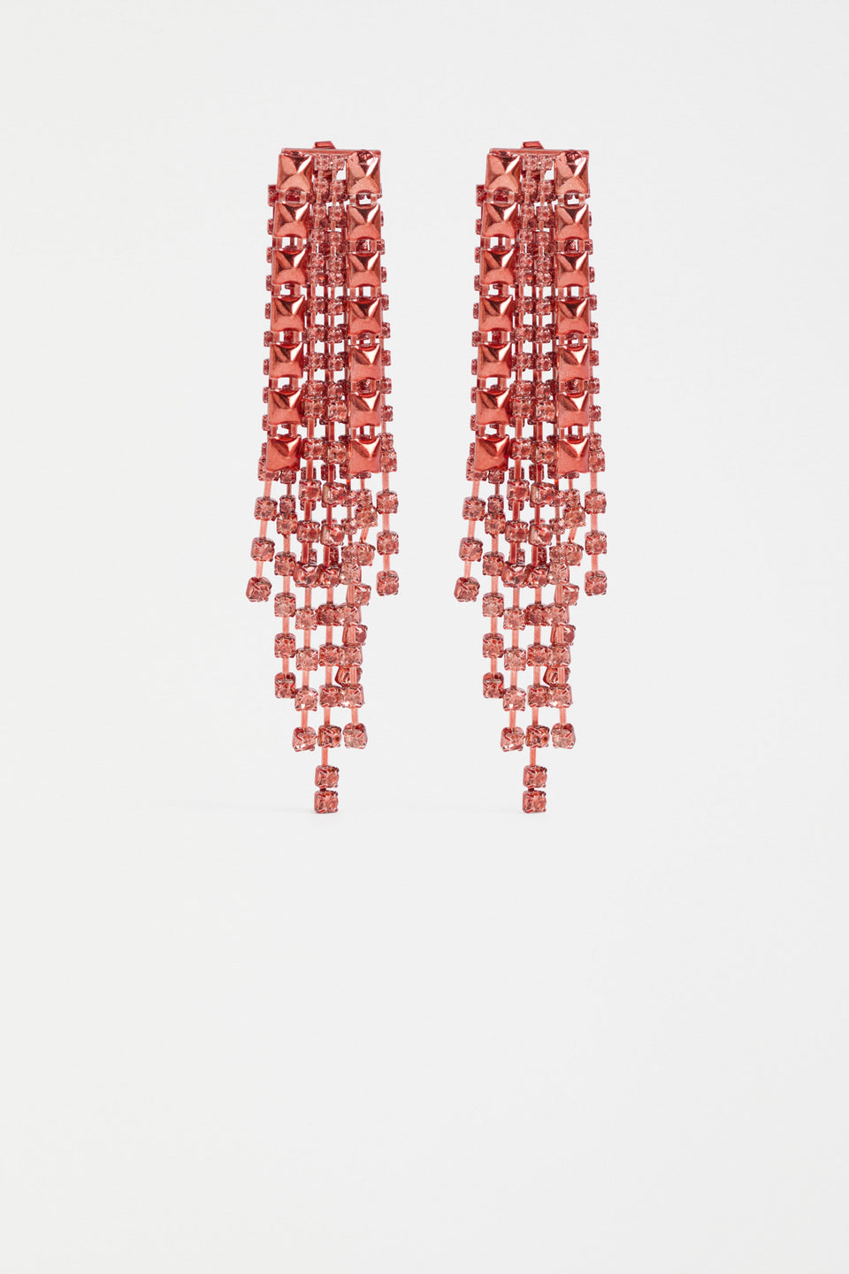 The Rutor Earring features dramatic long drops with tonal diamante chains and metallic studs in varied lengths for high-impact shine ELK | DUSTY ROSE