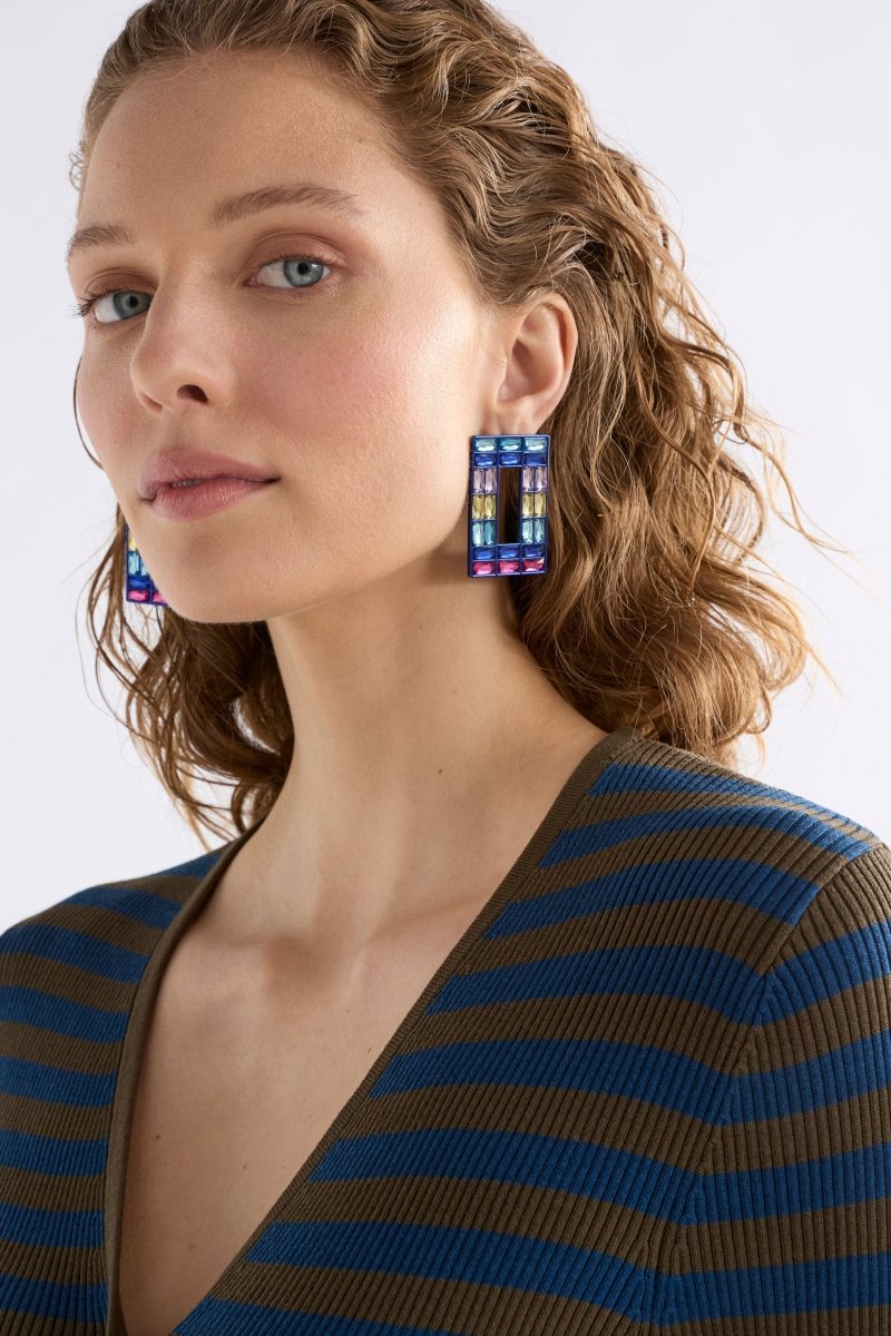 Jilsa Drop Hoop Earring Earrings - ELK | NAVY