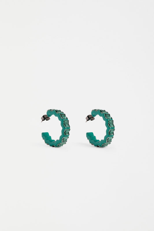 Jolle Mid Sized Zig Zag Coloured Enamel & Glass Stone Hoop Earring | TEAL