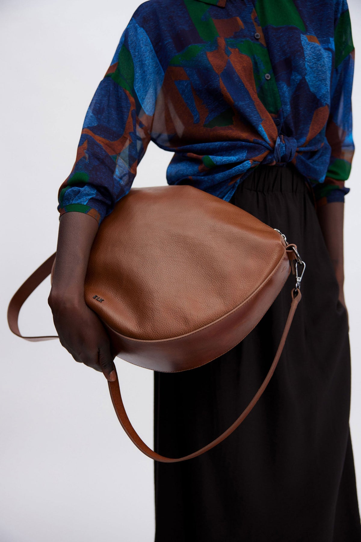 Illin Leather Half Moon Medium Crossbody Bag Model Front Campaign | SIENNA