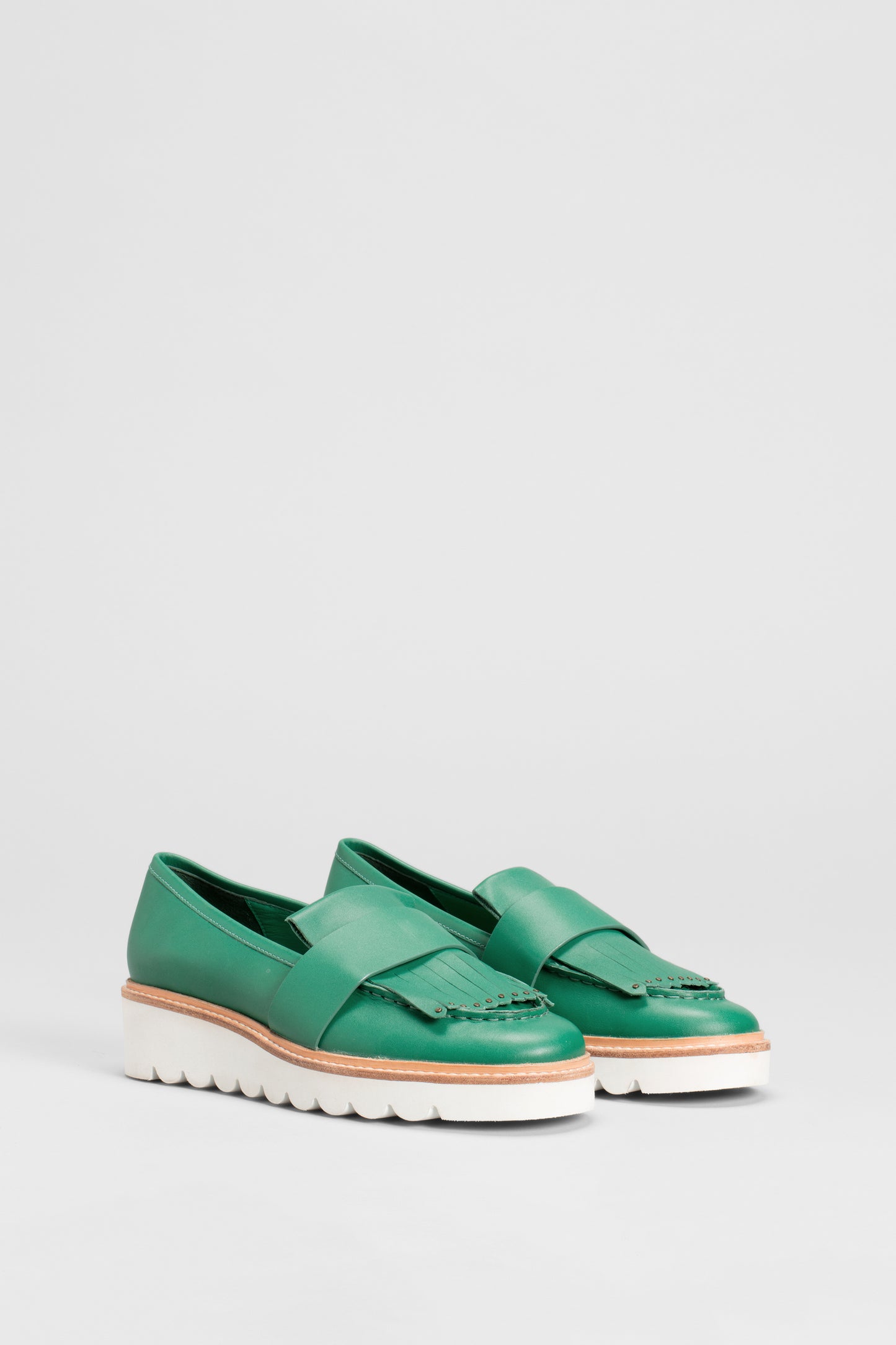 Vinna Chunky Leather Loafer Angled Front | GREEN
