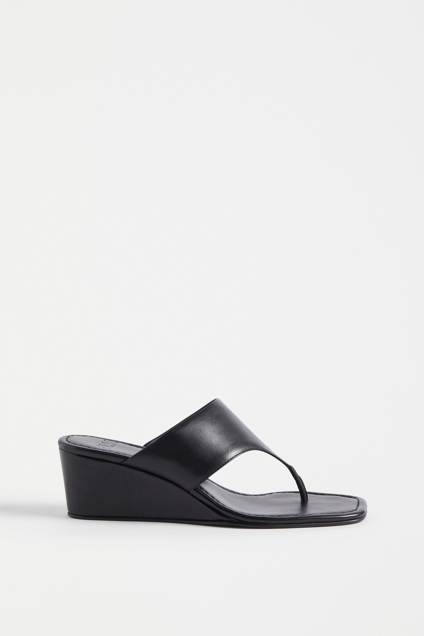 Mara Wedge Leather Slide Angled Side | BLACK