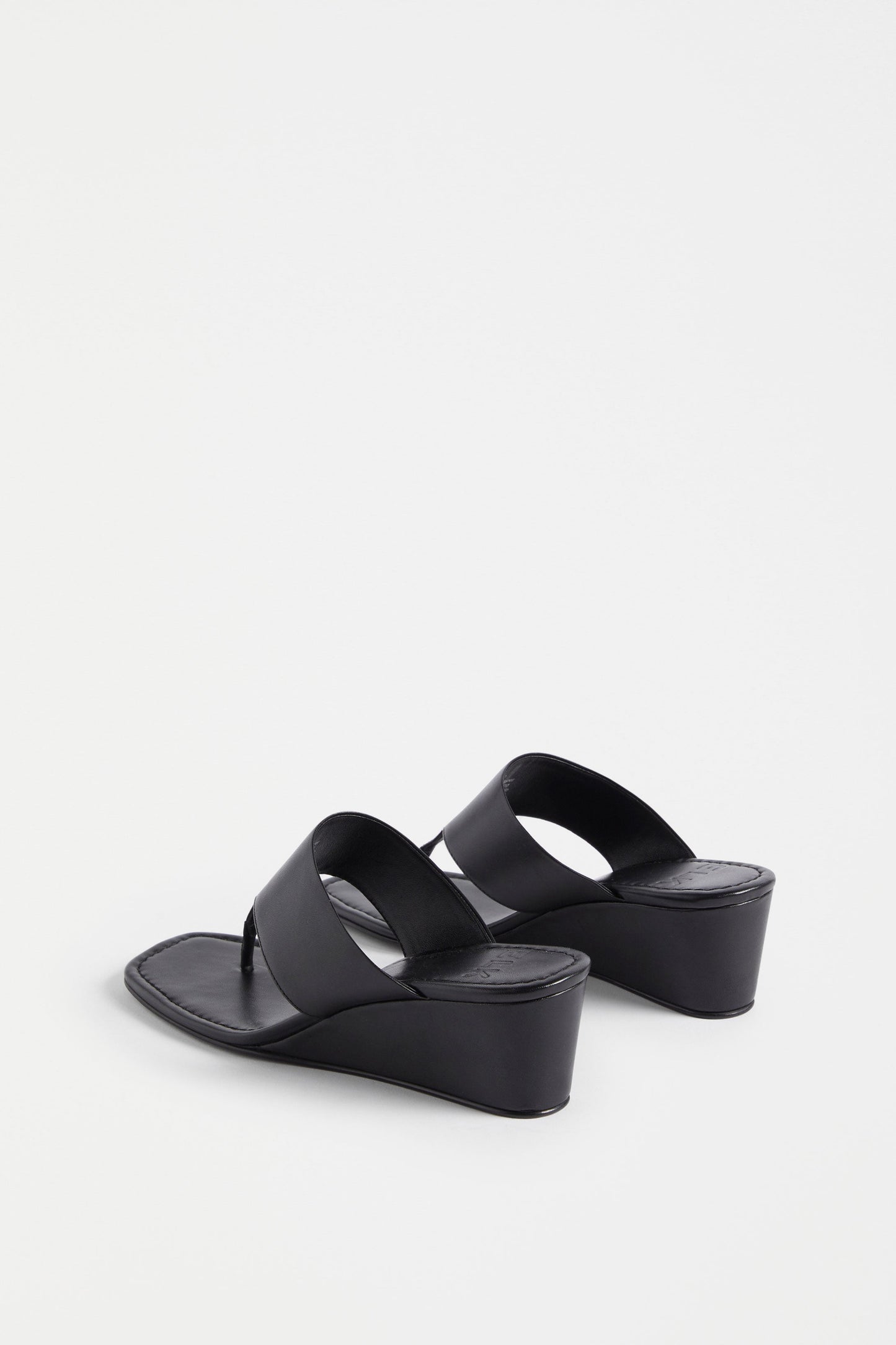 Mara Wedge Leather Slide Angled Back| BLACK