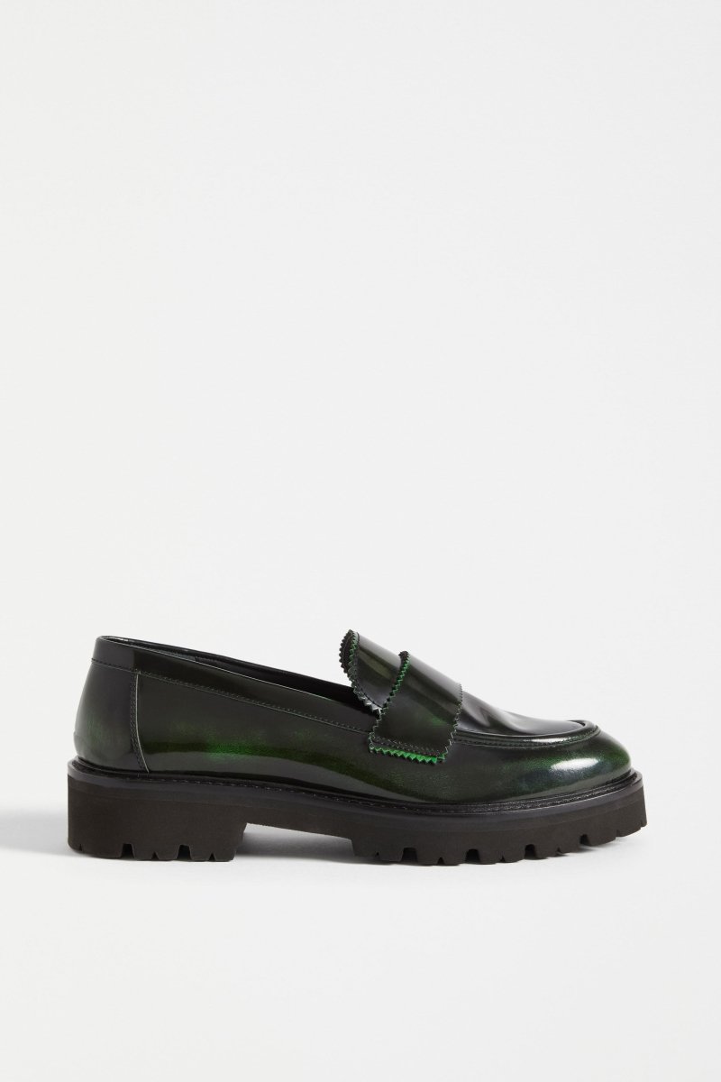 Tirstta Platform Loafer Flats - ELK | DARK GREEN