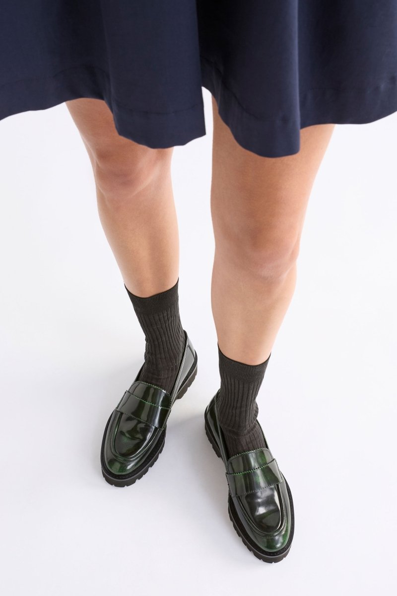 Tirstta Platform Loafer Flats - ELK | DARK GREEN