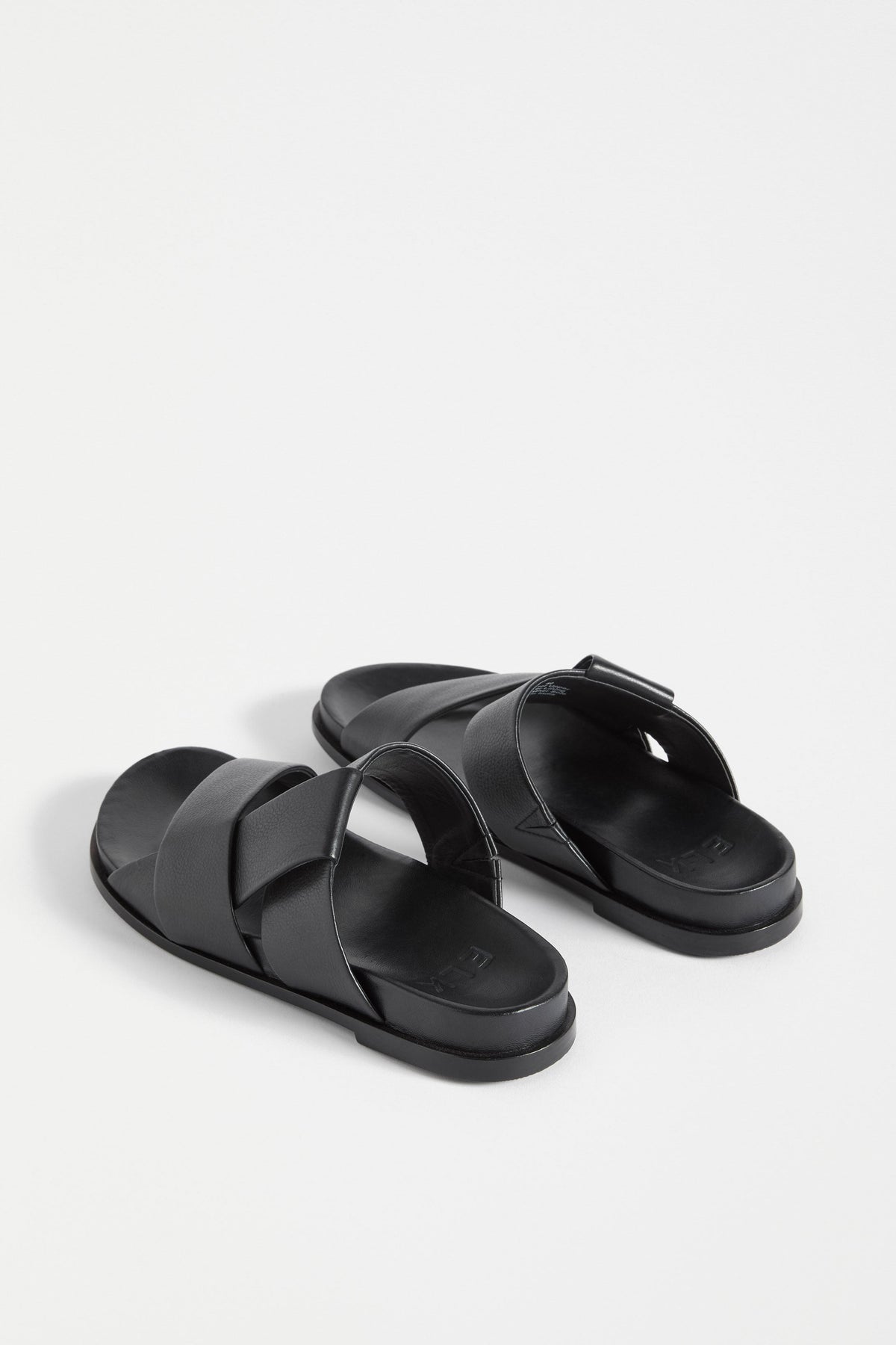 Uma Metallic Leather Cross Strap Slide Angled Back Above | BLACK