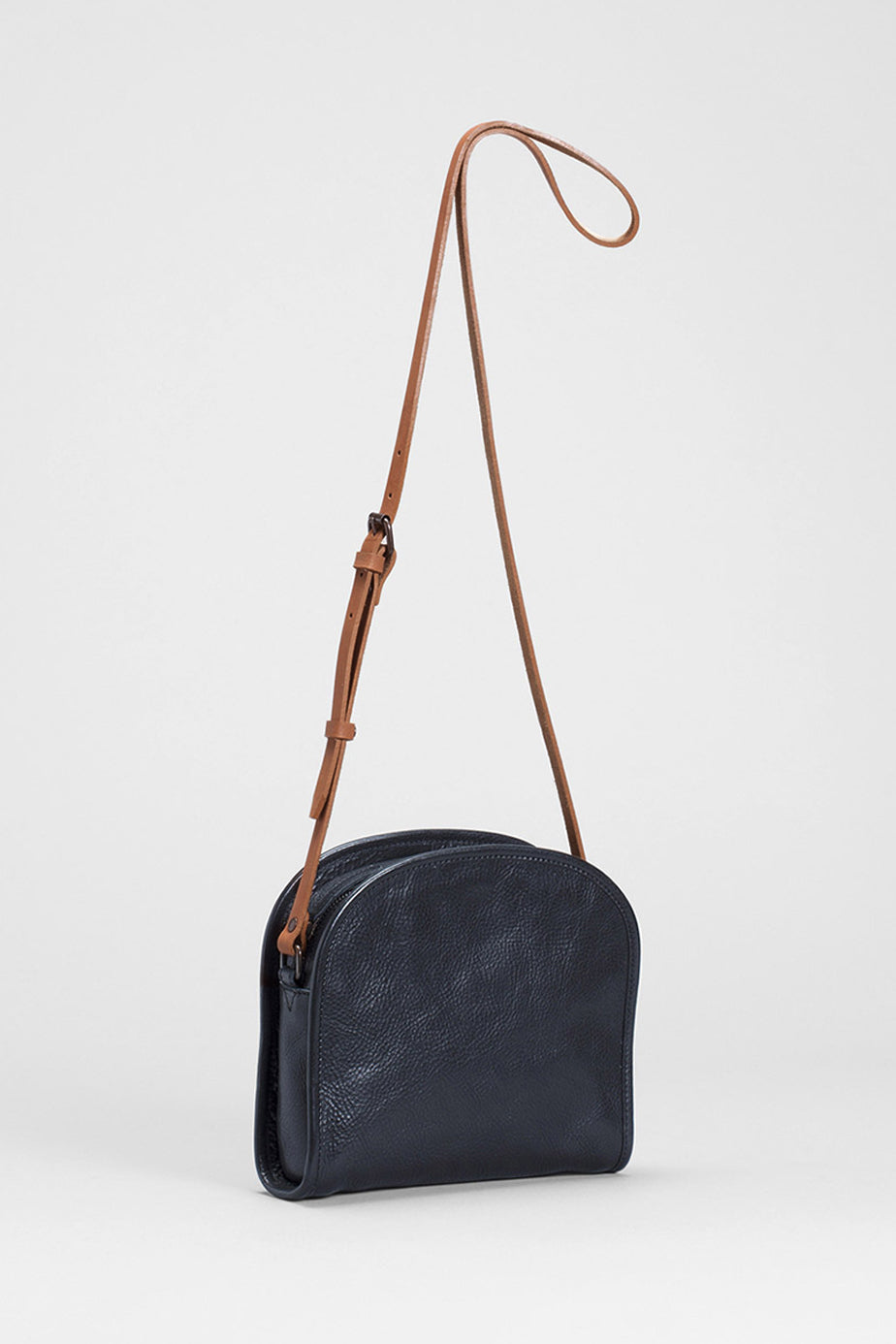 Kurva Half Moon Zip Up Leather Messenger Bag Front | Black