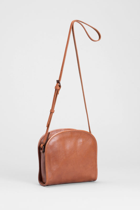Kurva Half Moon Zip Up Leather Messenger Bag Front | Tan