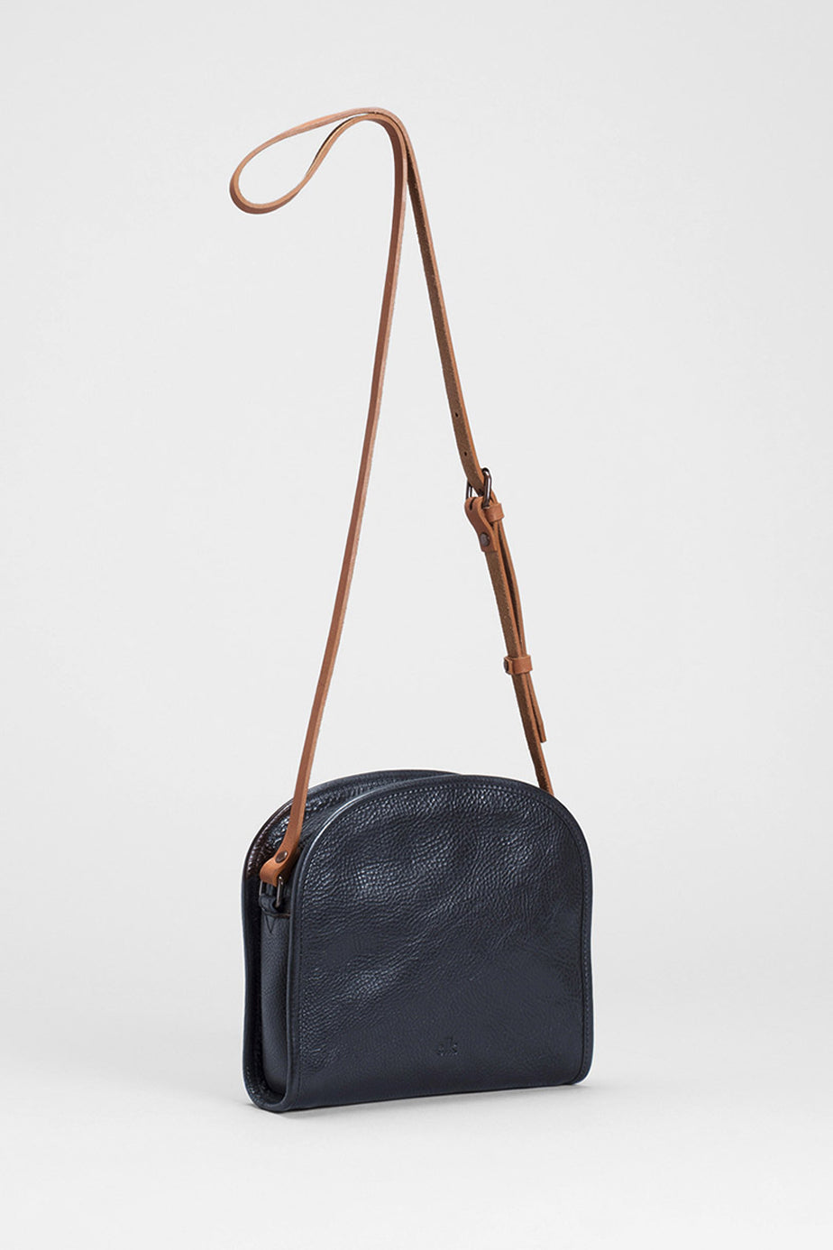 Kurva Half Moon Zip Up Leather Messenger Bag Back | Black