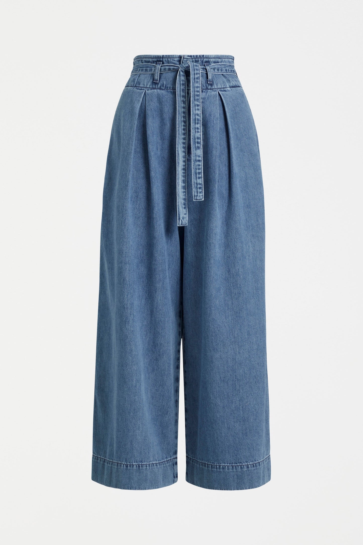 Arbet High Waisted Wide Leg Paper Bag Waist Jean Front | CHAMBRAY BLUE