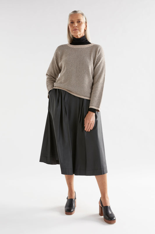 Bis Relaxed Dot Stitch Wool and Recyled Fibre Sweater Model Front Full Body | FAWN LODEN