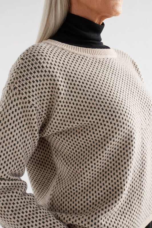 Bis Relaxed Dot Stitch Wool and Recyled Fibre Sweater Model Detail | FAWN LODEN
