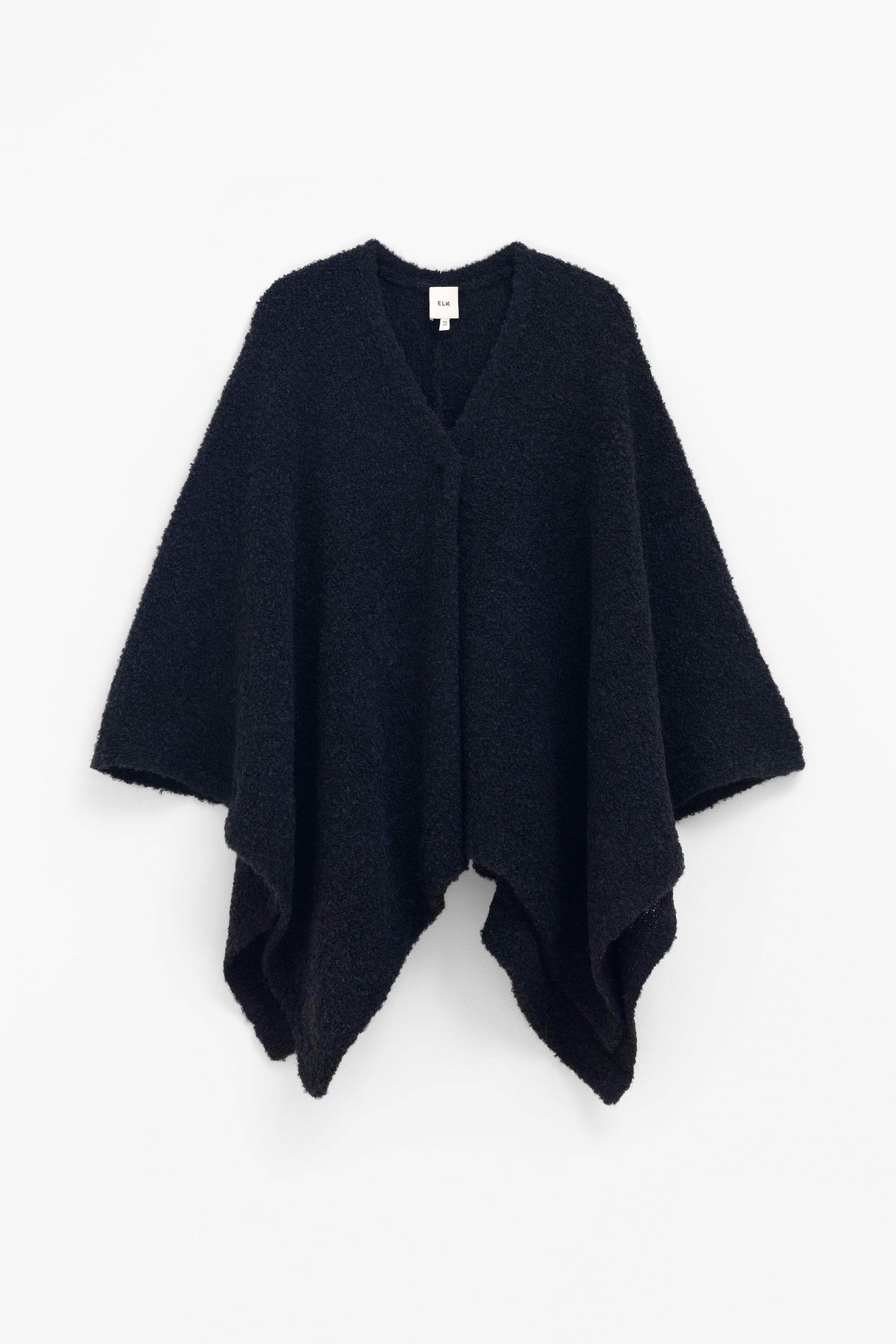 Tukko Alpaca-Wool Boucle Knit Handkerchief Hem Poncho Wrap Front | BLACK