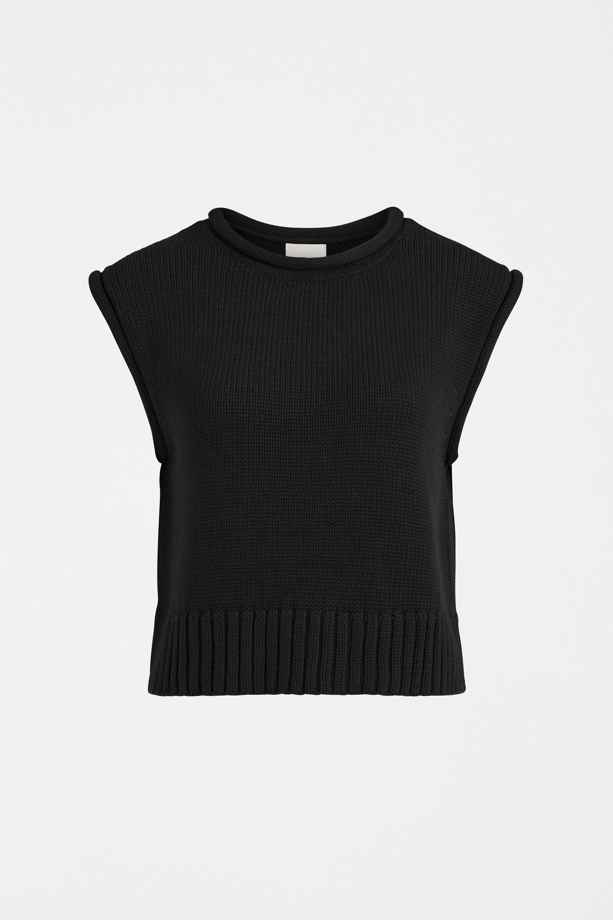 Lunel Organic Cotton Cap Sleeve Rolled Hem Cropped Vest Front | BLACK