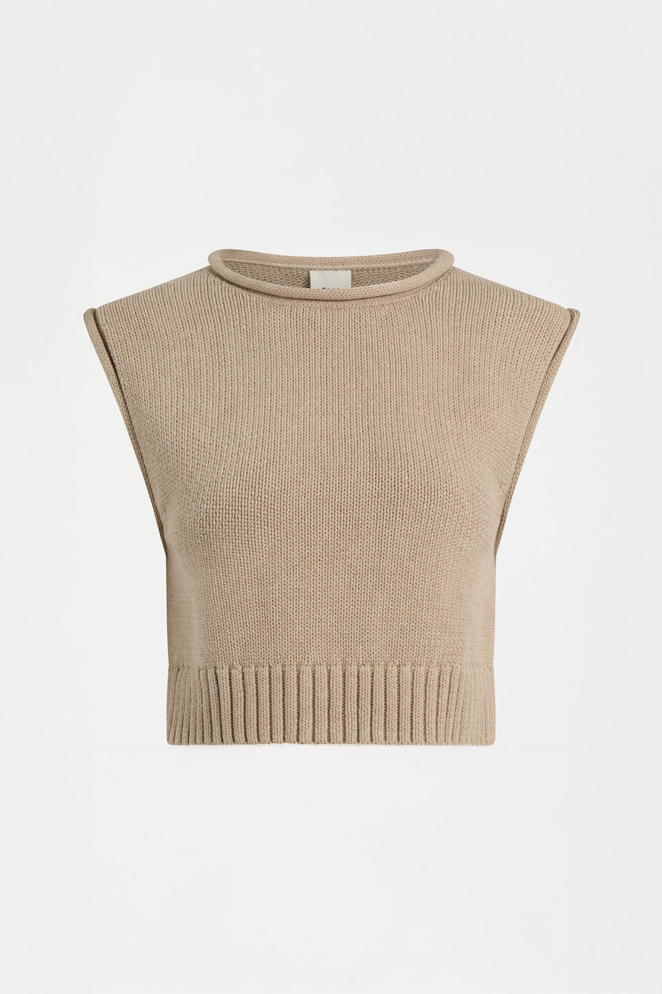 Lunel Organic Cotton Cap Sleeve Rolled Hem Cropped Vest Front | CAMEL