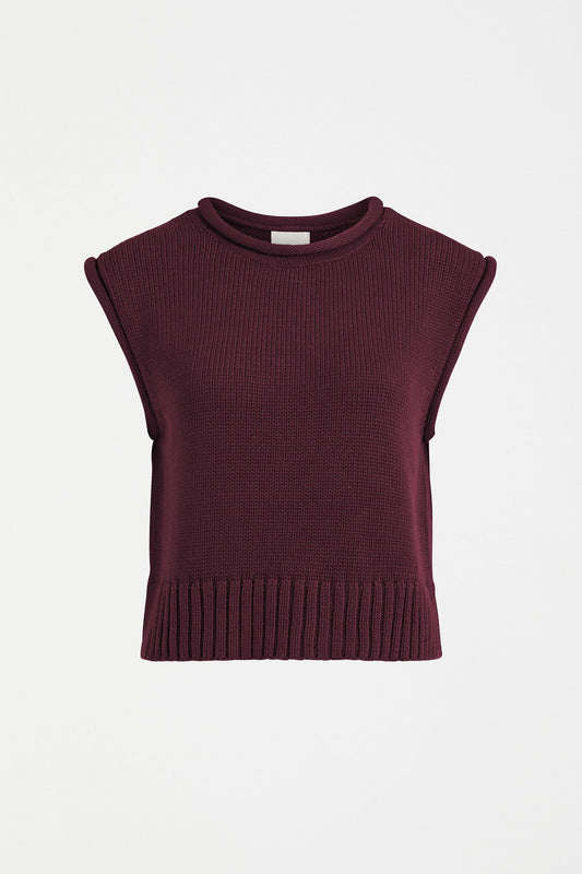 Lunel Organic Cotton Cap Sleeve Rolled Hem Cropped Vest Front | SHIRAZ