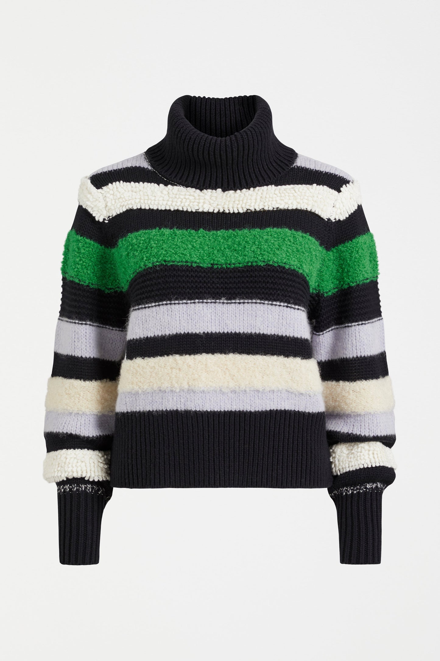Olli Striped Multi Thread Cotton Wool Ribbed Roll Neck Sweater Front | MULTI STRIPE
