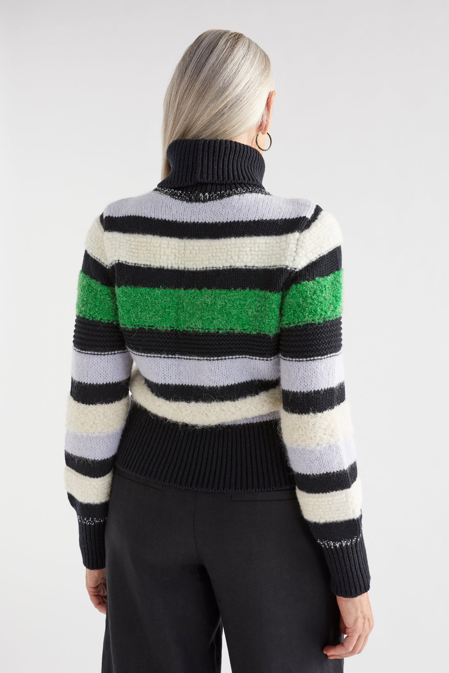 Olli Striped Multi Thread Cotton Wool Ribbed Roll Neck Sweater Model Back | MULTI STRIPE