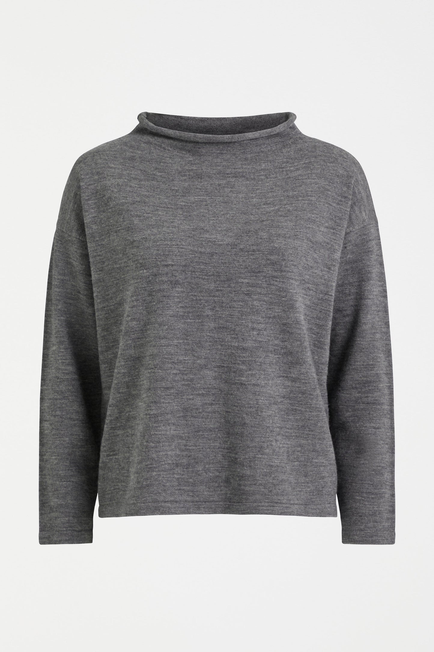 Pirata Cropped Lightweight Merino Funnel Neck Sweater Front | MID GREY HEATHER