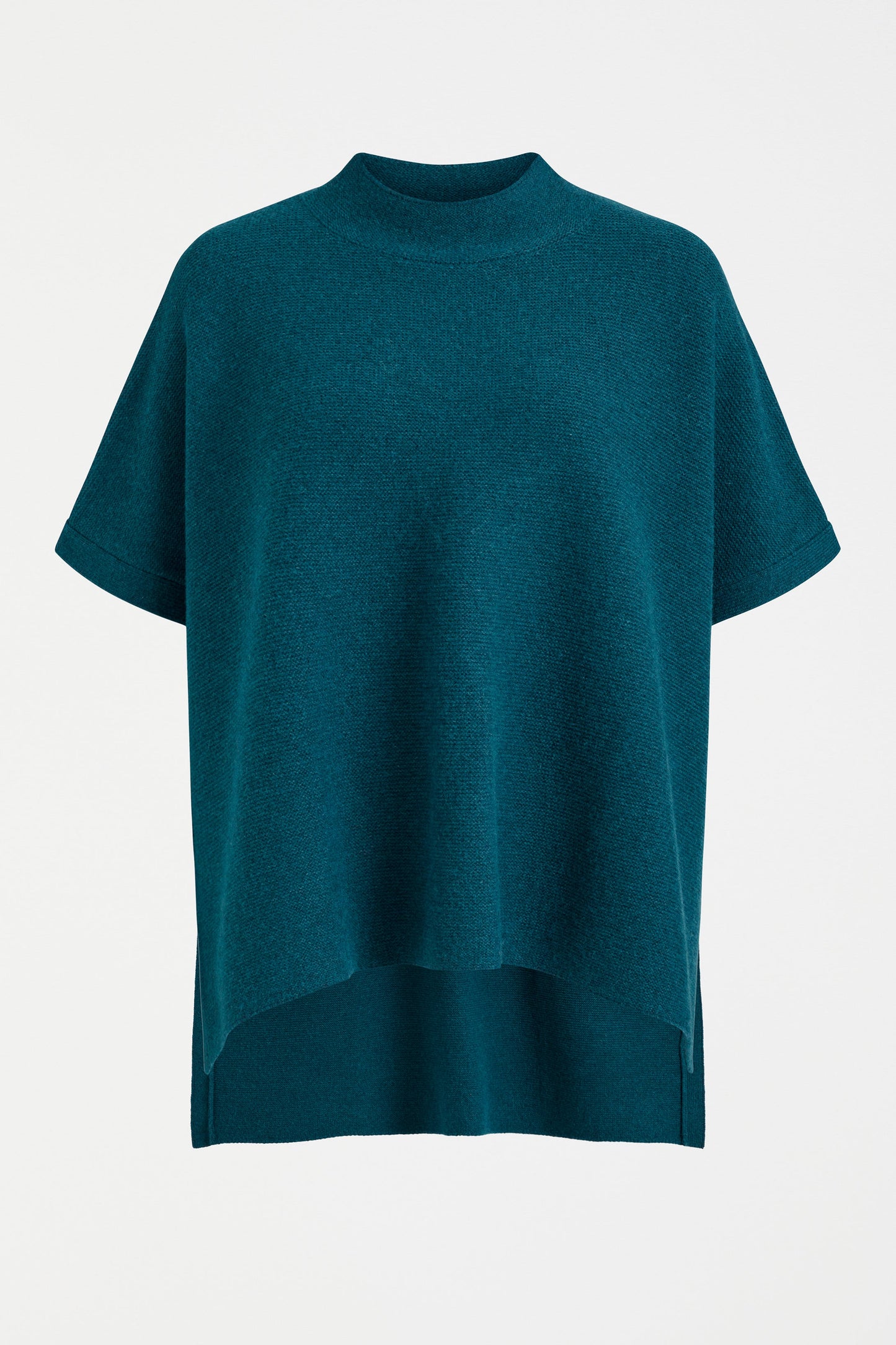 Obal Boxy Mock Neck Wool Knit Poncho Front | TEAL