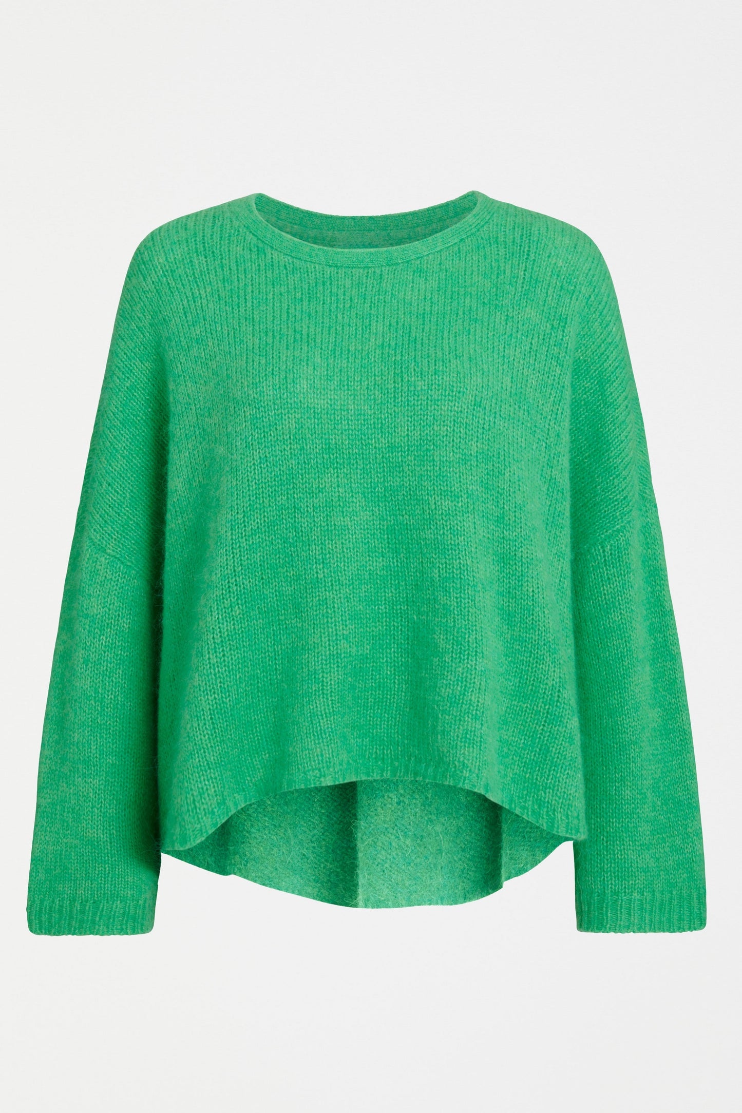 Agna Relaxed Box Fit Alpaca Yarn Knit Sweater Front | ELECTRIC GREEN