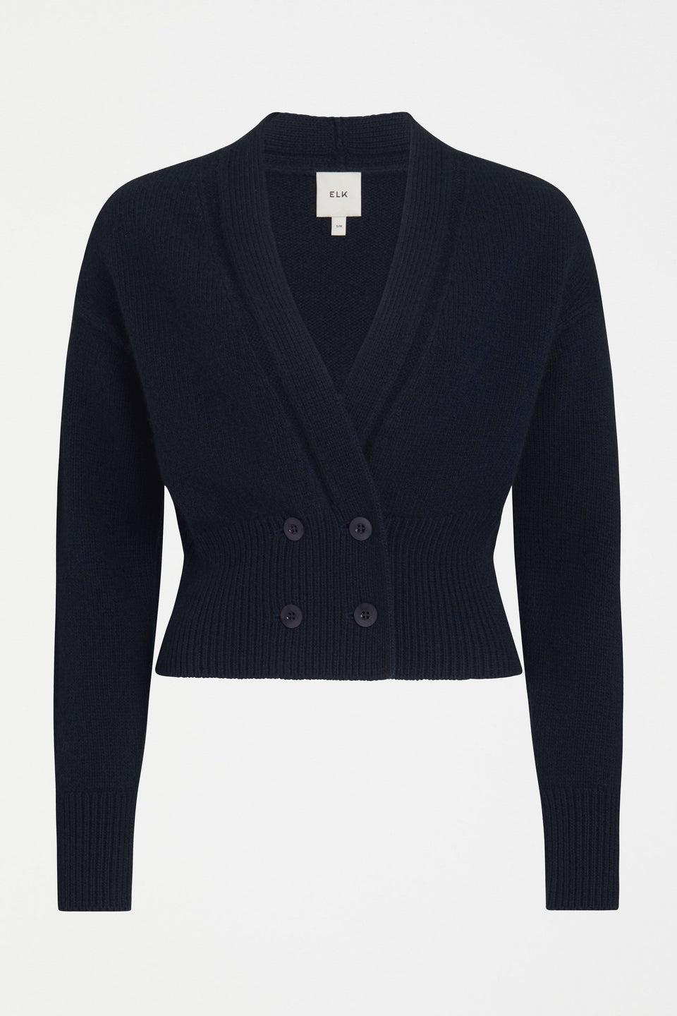 Knytte Double Breasted Organic Cotton and Merino Cropped V-neck Cardigan Front | NEW NAVY