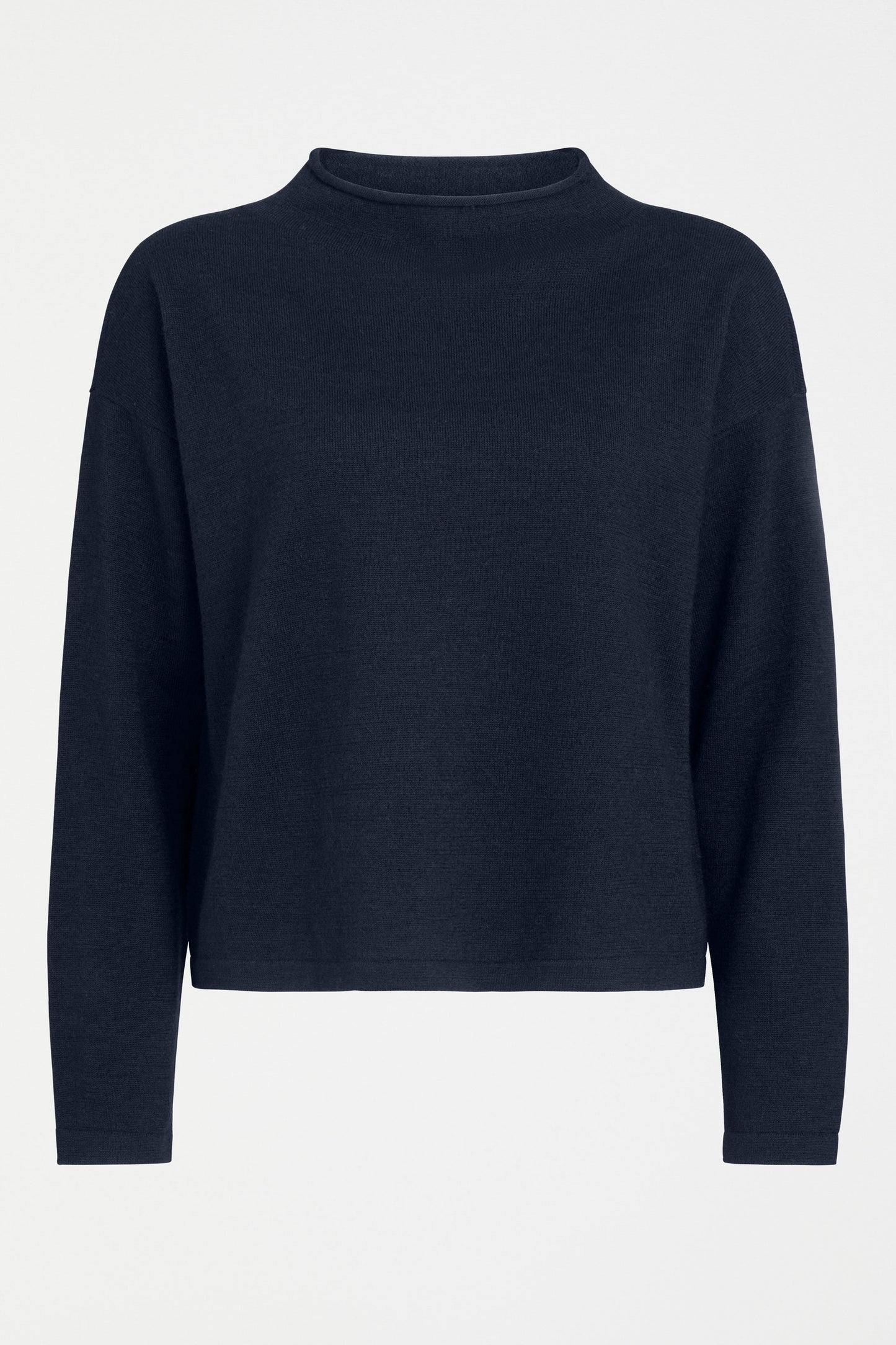 Pirata Cropped Lightweight Merino Funnel Neck Sweater Front | NEW NAVY