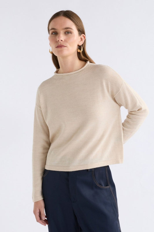 Pirata Cropped Lightweight Merino Funnel Neck Sweater Front | FLAX