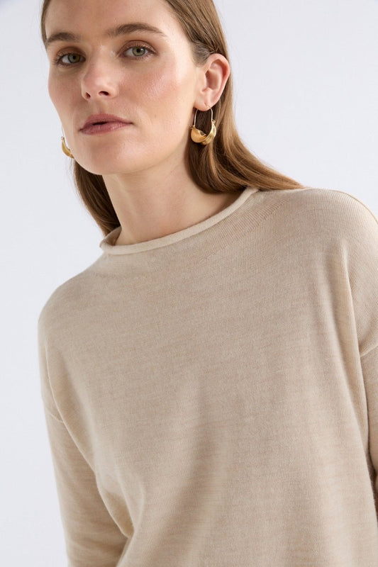 Pirata Cropped Lightweight Merino Funnel Neck Sweater Front | FLAX