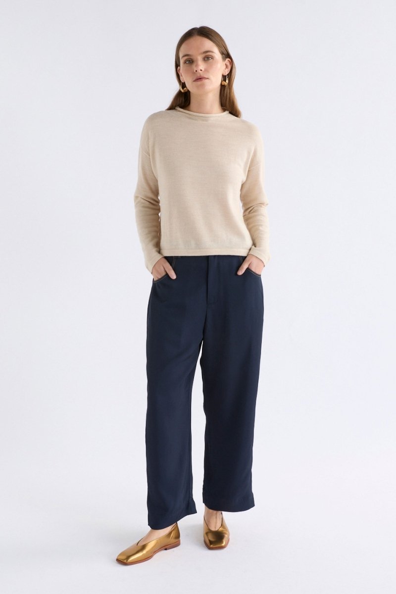 Pirata Cropped Lightweight Merino Funnel Neck Sweater Front | FLAX