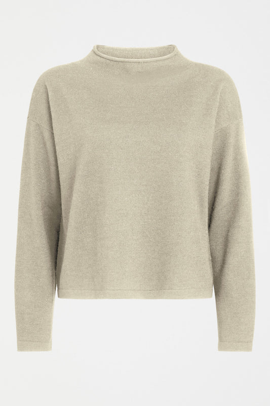 Pirata Cropped Lightweight Merino Funnel Neck Sweate Front | FLAX