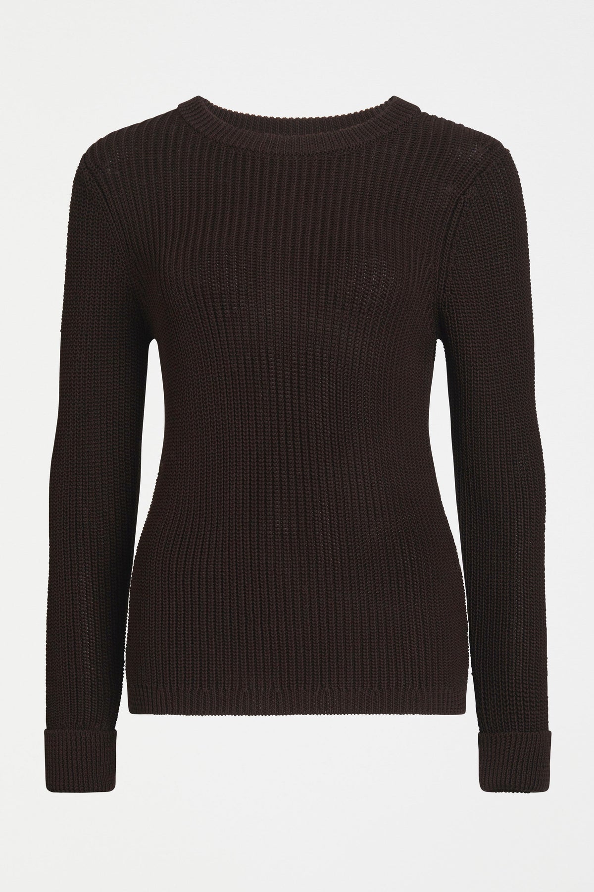 Lohn Organic Cotton Chocolate Brown Fisherman Knit Sweater Front | CHESTNUT