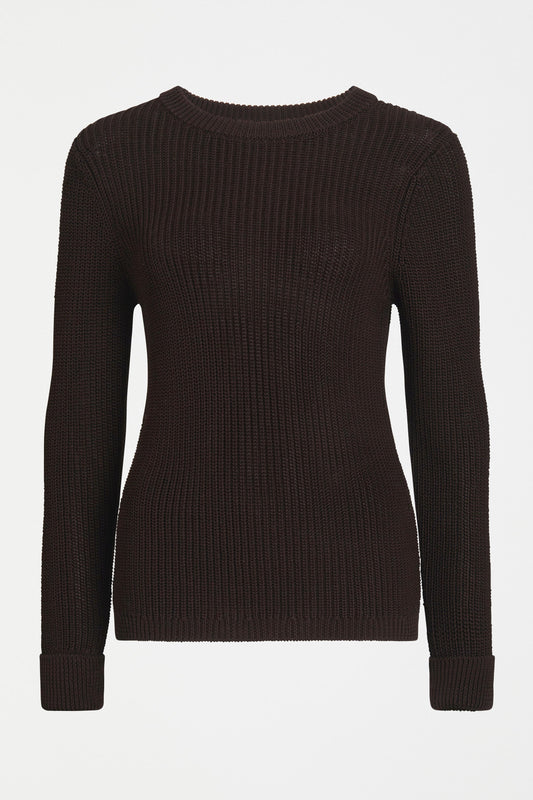 Lohn Organic Cotton Chocolate Brown Fisherman Knit Sweater Front | CHESTNUT