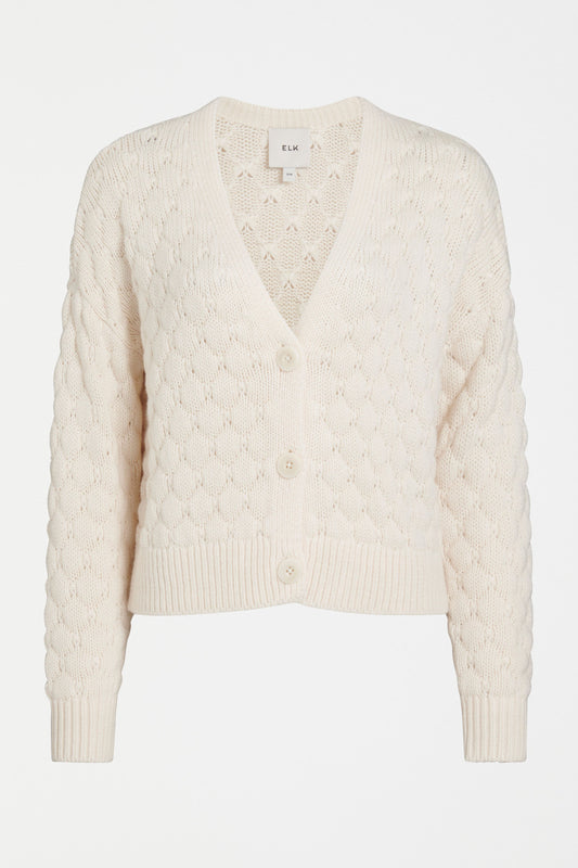 Emmer Bubble Knit V-neck Merino Cardigan Front | OATMEAL