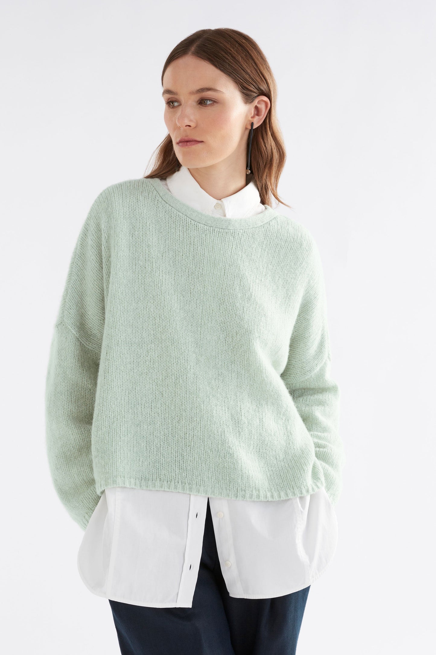 Agna Relaxed Box Fit Alpaca Yarn Knit Sweater Model Front | NEW MINT