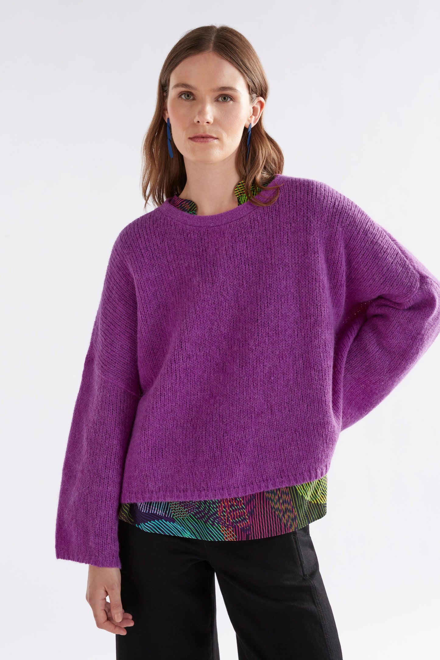 Agna Relaxed Box Fit Alpaca Yarn Knit Sweater Model Front | PINK BERRY