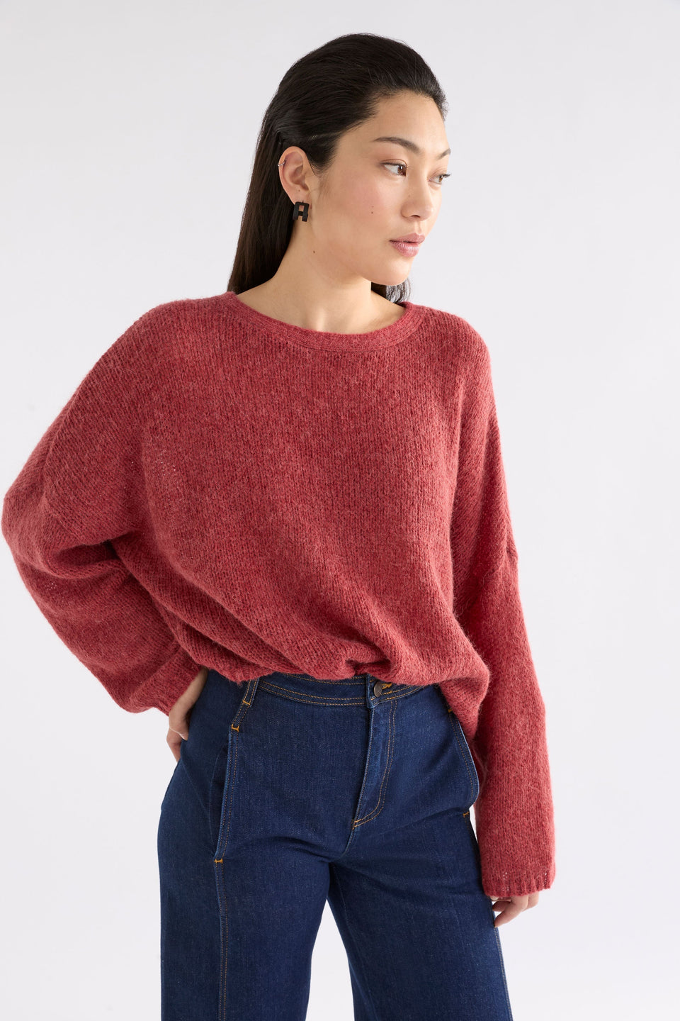 Agna Relaxed Box Fit Alpaca Yarn Knit Sweater Model Front | ROUGE