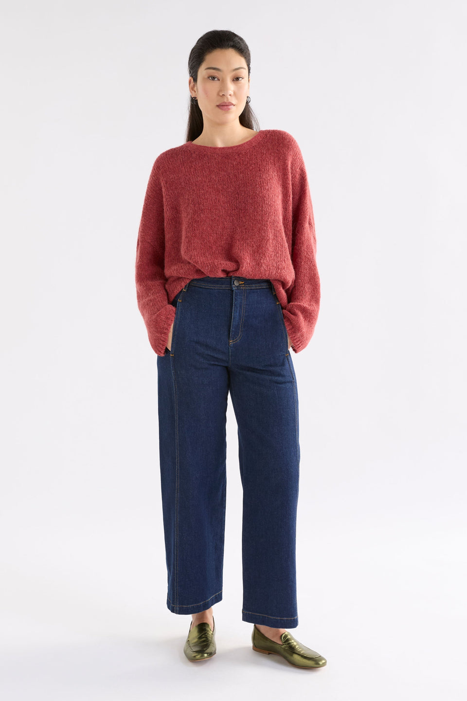 Agna Relaxed Box Fit Alpaca Yarn Knit Sweater Model Full Body | ROUGE