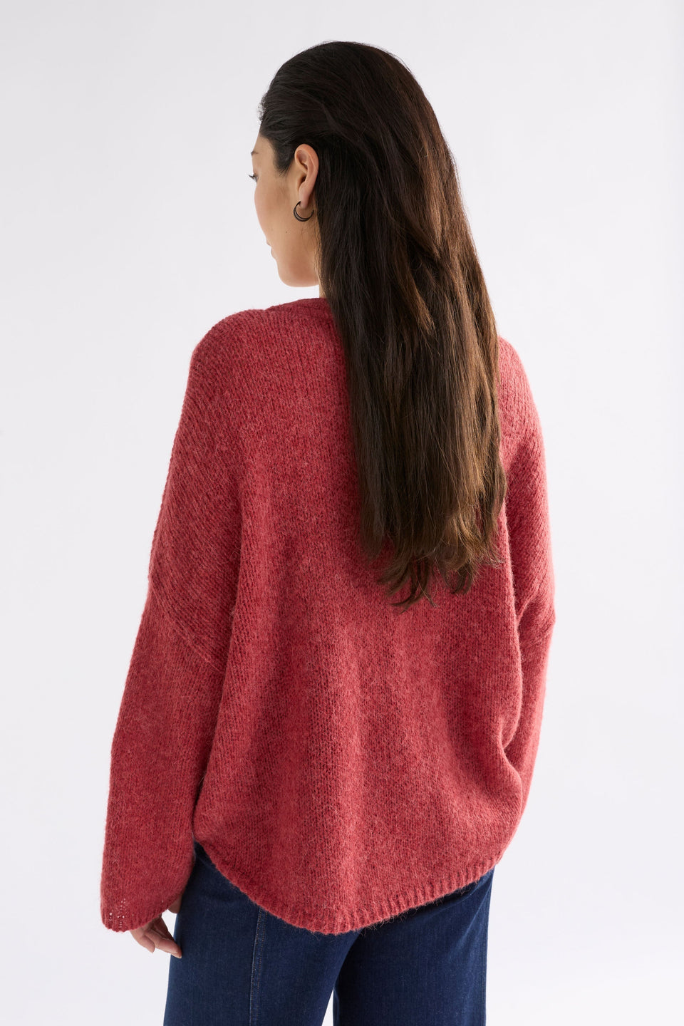 Agna Relaxed Box Fit Alpaca Yarn Knit Sweater Model Back | ROUGE